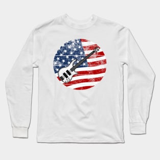 Bass Guitar USA Flag Bassist Musician 4th July Long Sleeve T-Shirt